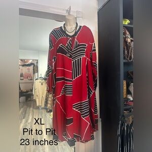 Elegant Red and Black Long Sleeve Dress